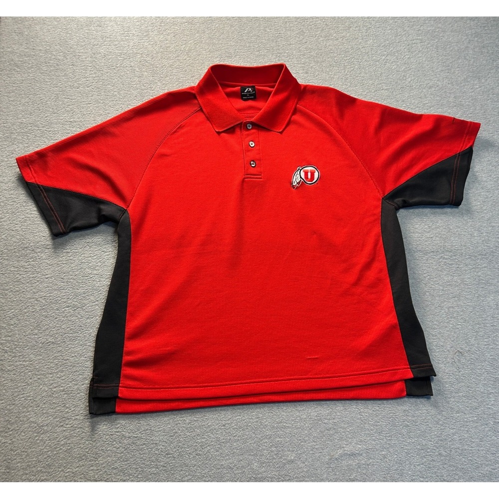 Pro Player Utah Utes Polo Shirt Mens XL Red Black Performance NCAA Golf Collared